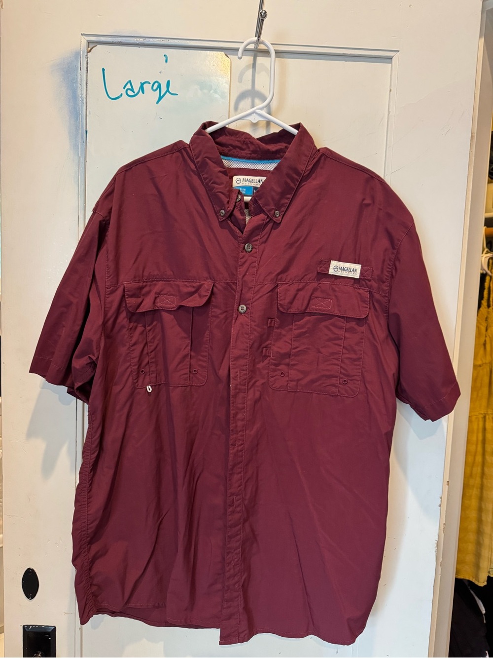 Magellan Outdoors Short-Sleeve Button-Down Shirt — Maroon